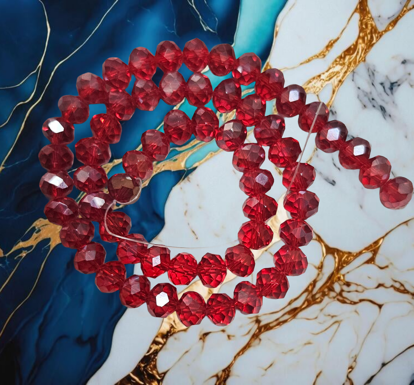 Glass Beads Red Faceted Rondelle 8mm