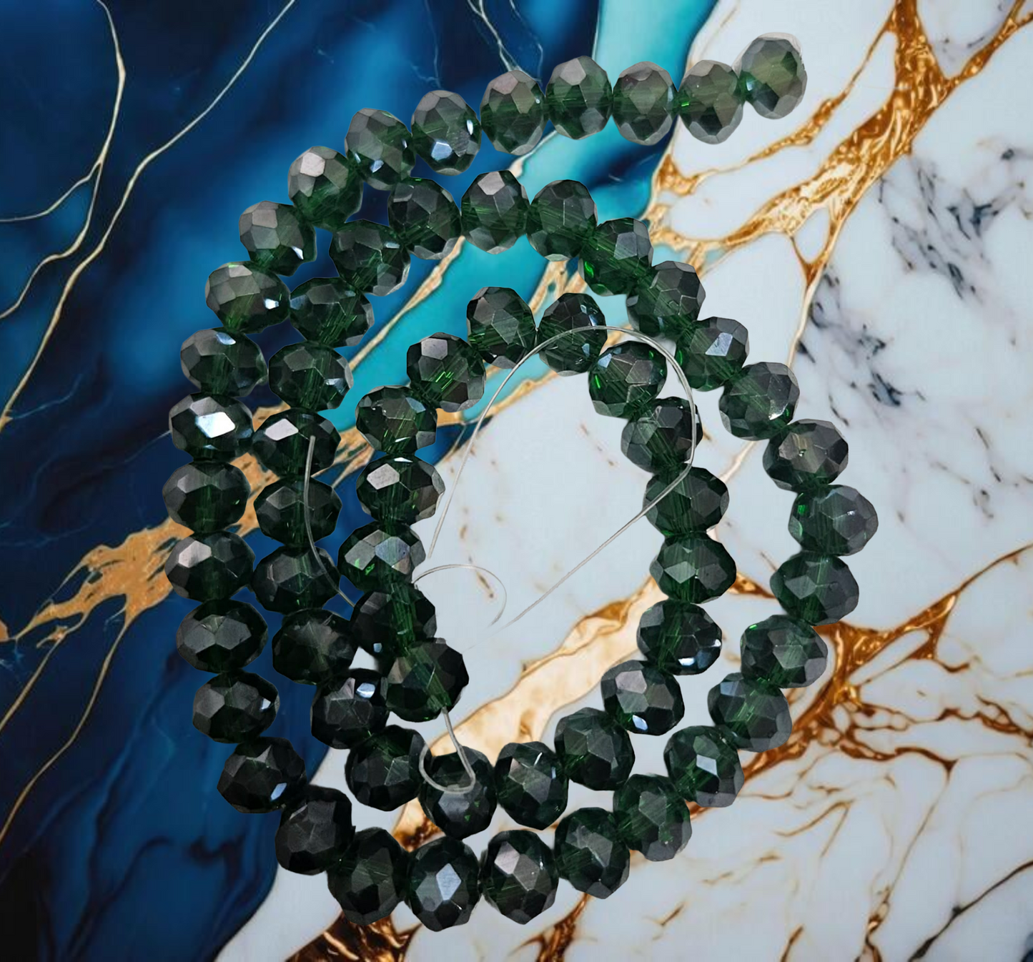 Glass Beads Dark Green Faceted Rondelle 8mm