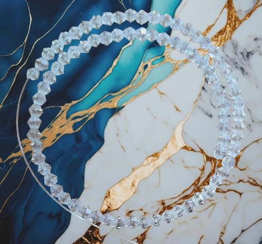 One Strand Transparent Electroplate Glass Beads Faceted, Bicone, Clear