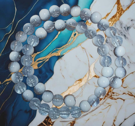 Crackle Glass Beads, Rondelle, Steel Blue