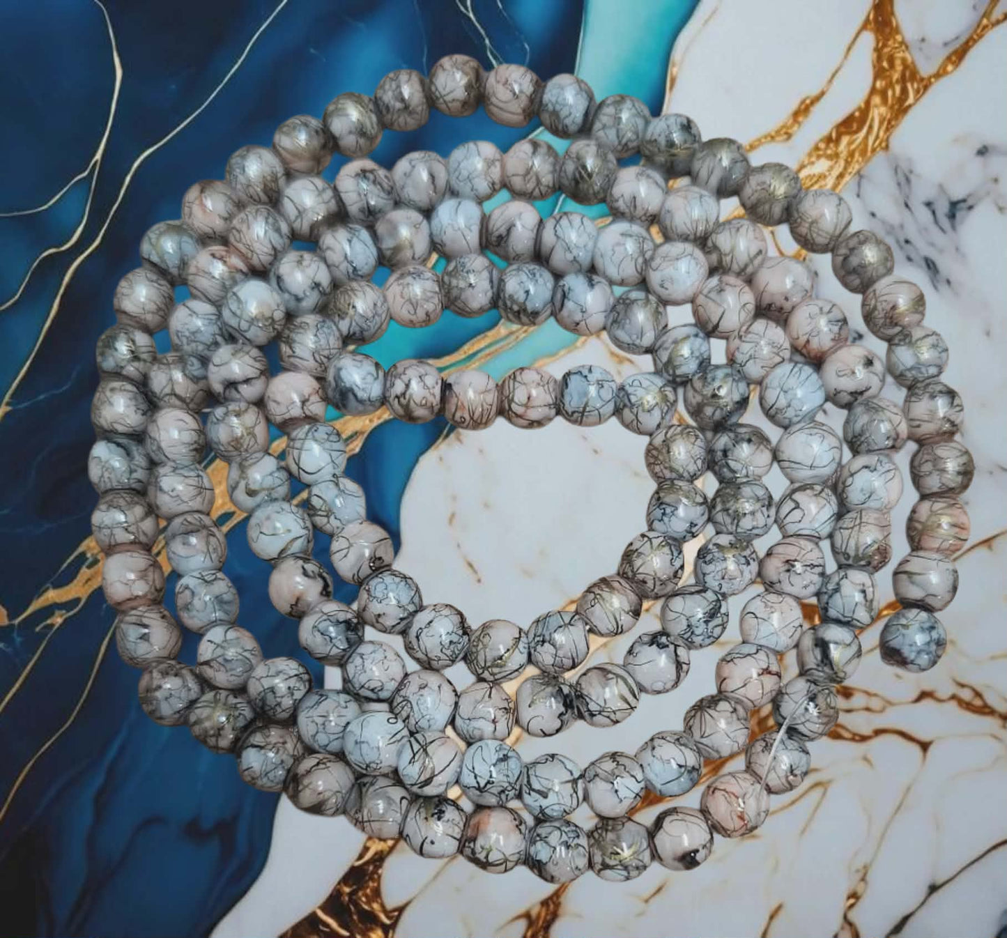 Baking Painted Glass Beads Strand, Drawbench Style