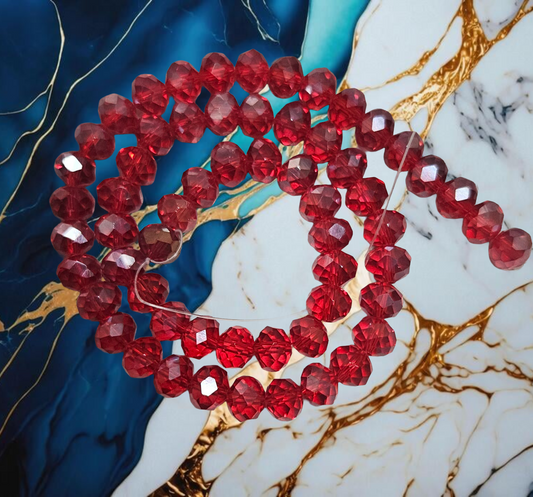 Glass Beads Red Faceted Rondelle 8mm