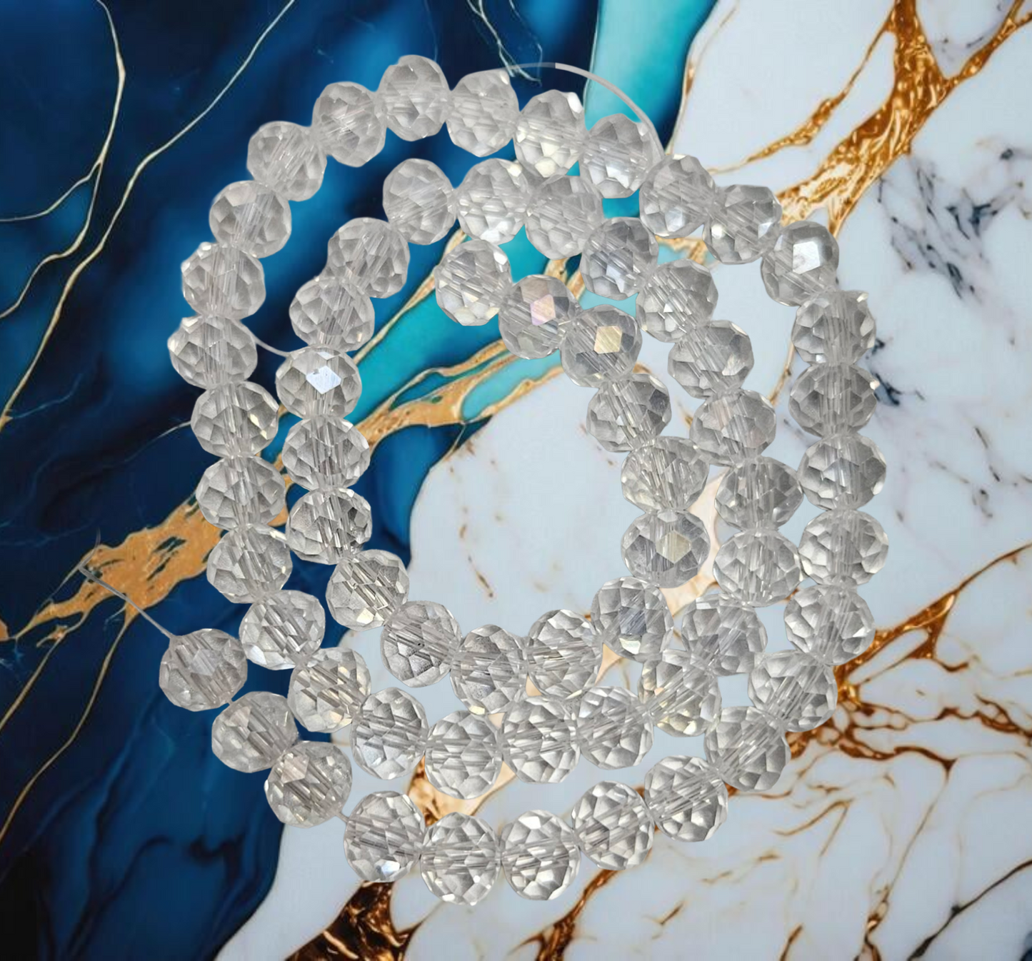 Glass Beads Clear Faceted Rondelle 8mm