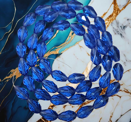 Glass Beads Strand, Faceted, Tear Drop, Dark Blue