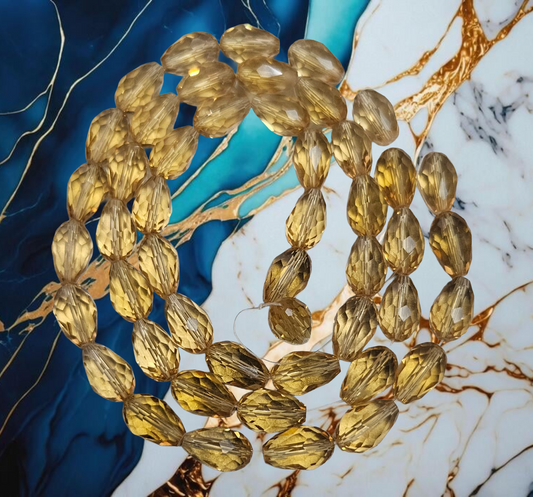 Glass Beads Strand, Faceted, Tear Drop, Golden