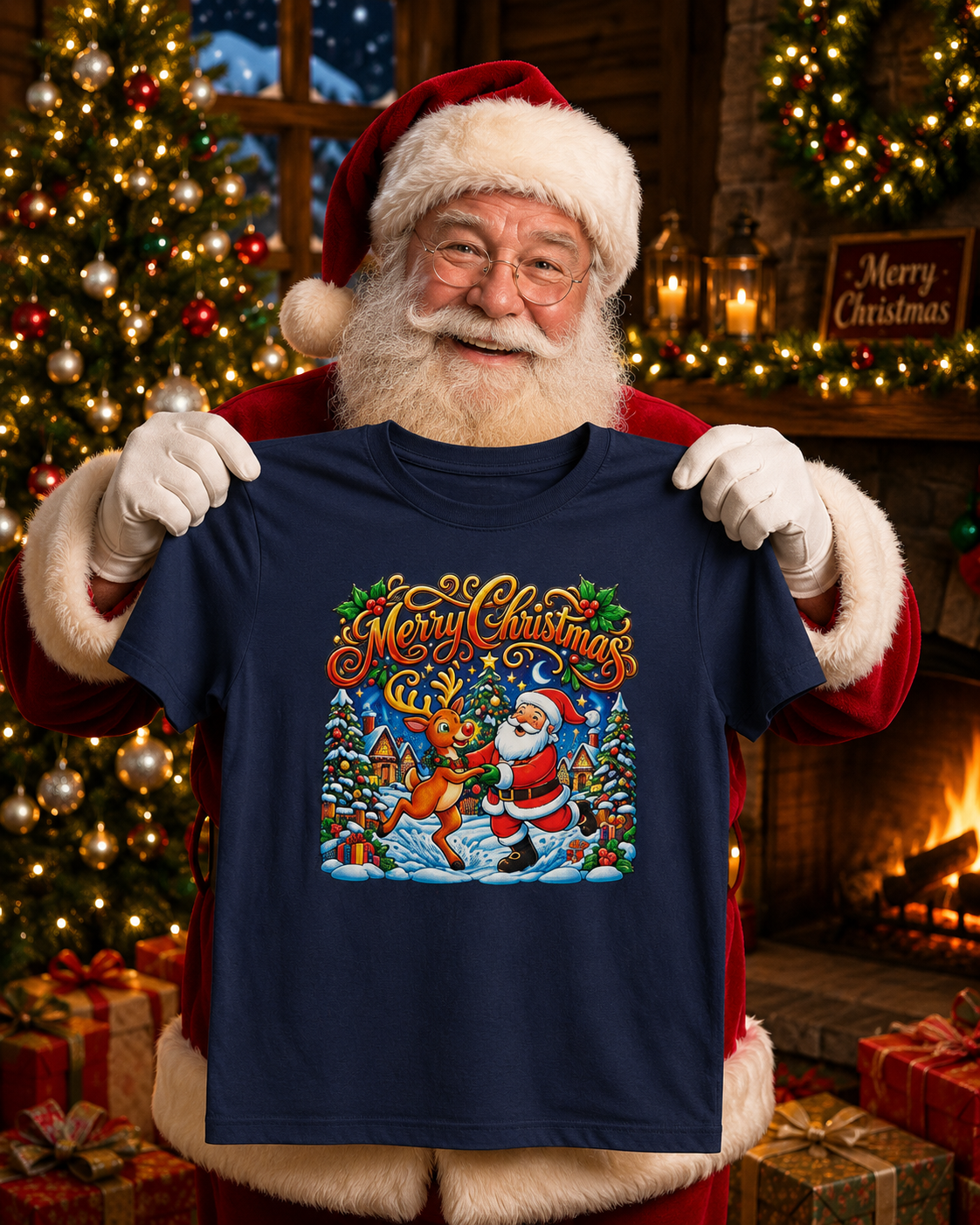 Christmas T-Shirt Kids unisex Size 8 Dark blue