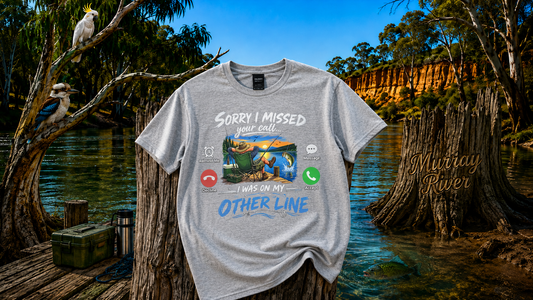 Sorry I Missed Your Call I Was On My Other Line,   Fishing T-Shirt, Mens, Size Small, Grey