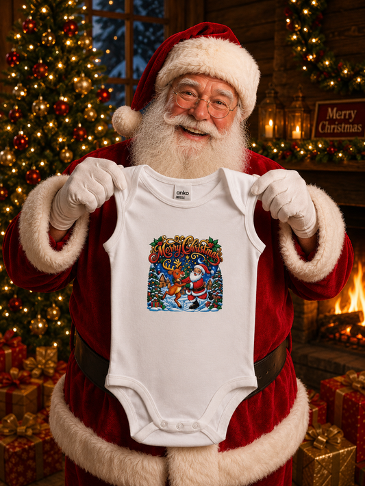 Baby Christmas Body Suit, Size 2, White