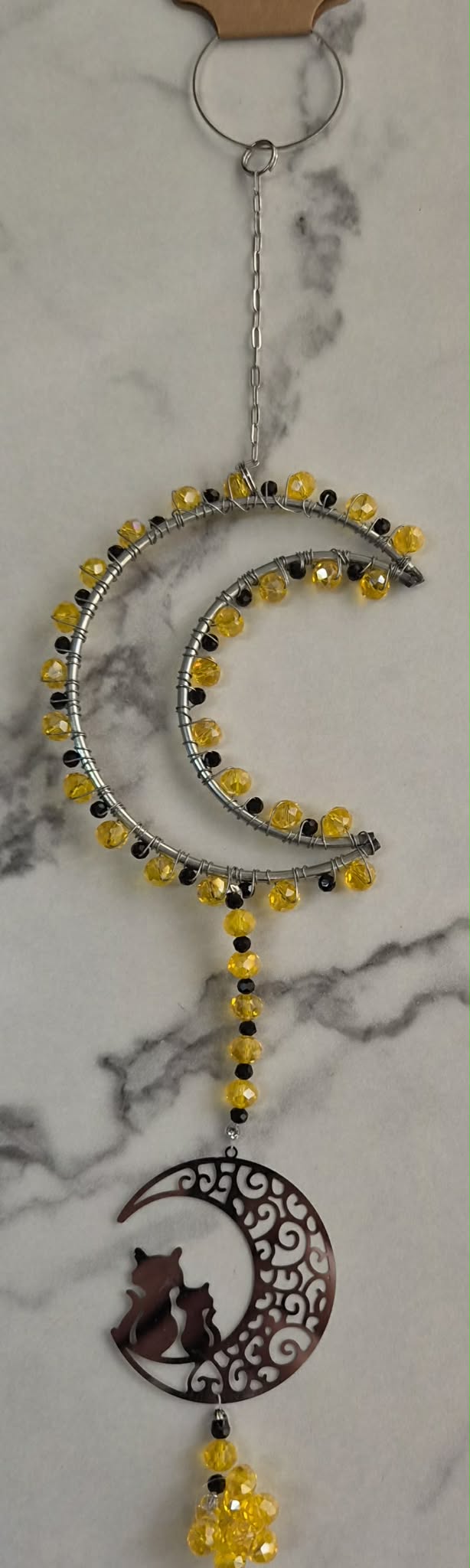 Yellow Cresent Moon Cat Suncatcher