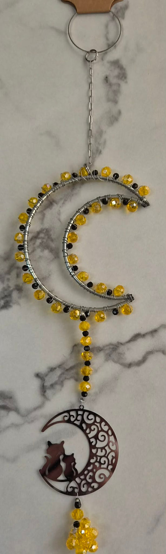 Yellow Cresent Moon Cat Suncatcher