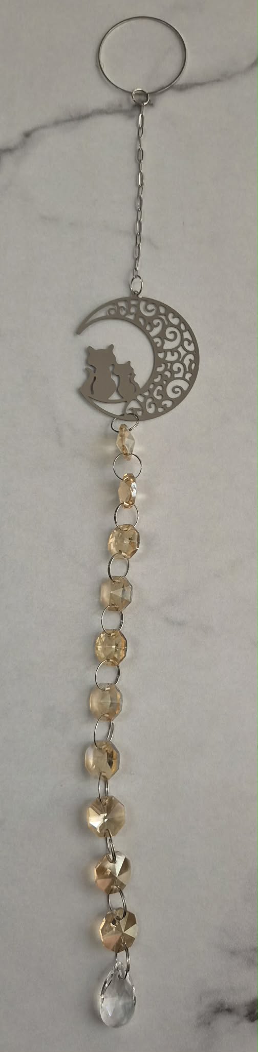 Cat And Cresent Moon Suncatcher Faceted Octagon