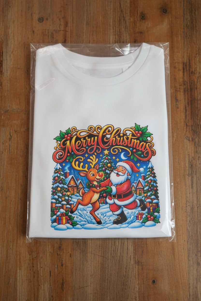 Christmas T-Shirt, Children, Girls, Size 4 White
